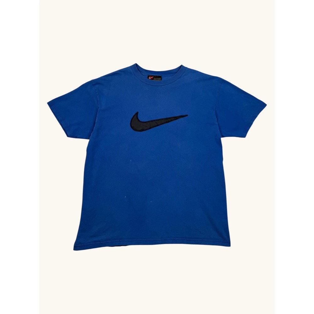 Vintage Nike Swoosh Mesh Applique T-Shirt Blue XL 90s Made in USA Cotton Mens